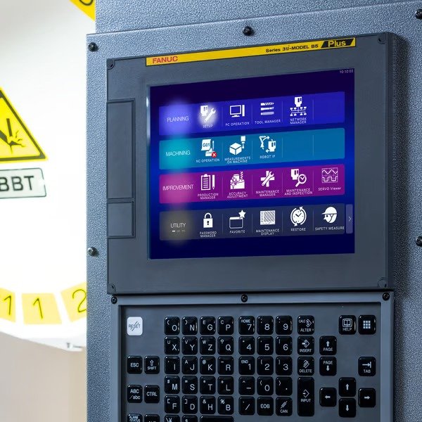 FANUC control screen showing the machine's program and setup menus